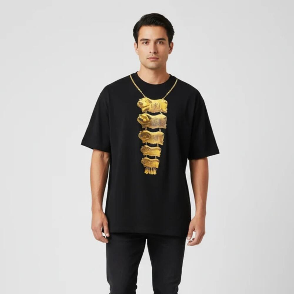 Goods of Desire Unisex Small Black 24K Pig Gold Wedding Medallion T Shirt Q8-1